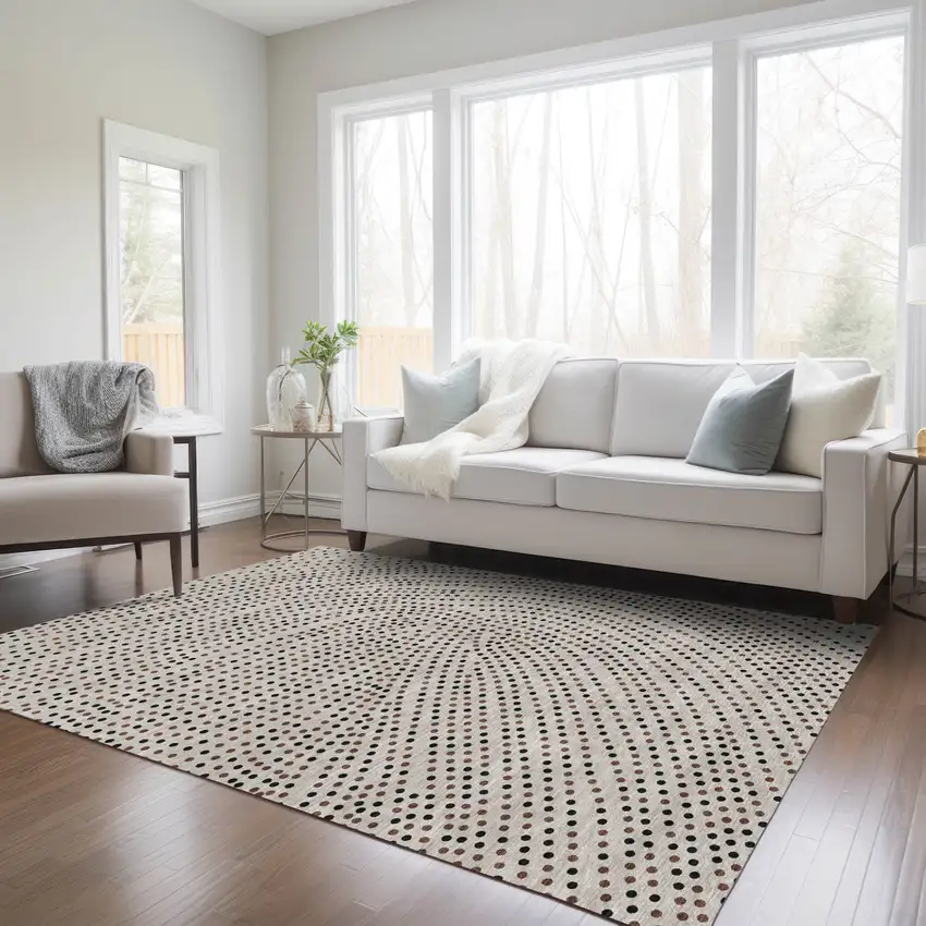 Taupe Black And Brown Polka Dot Washable Indoor Outdoor Area Rug Photo 9