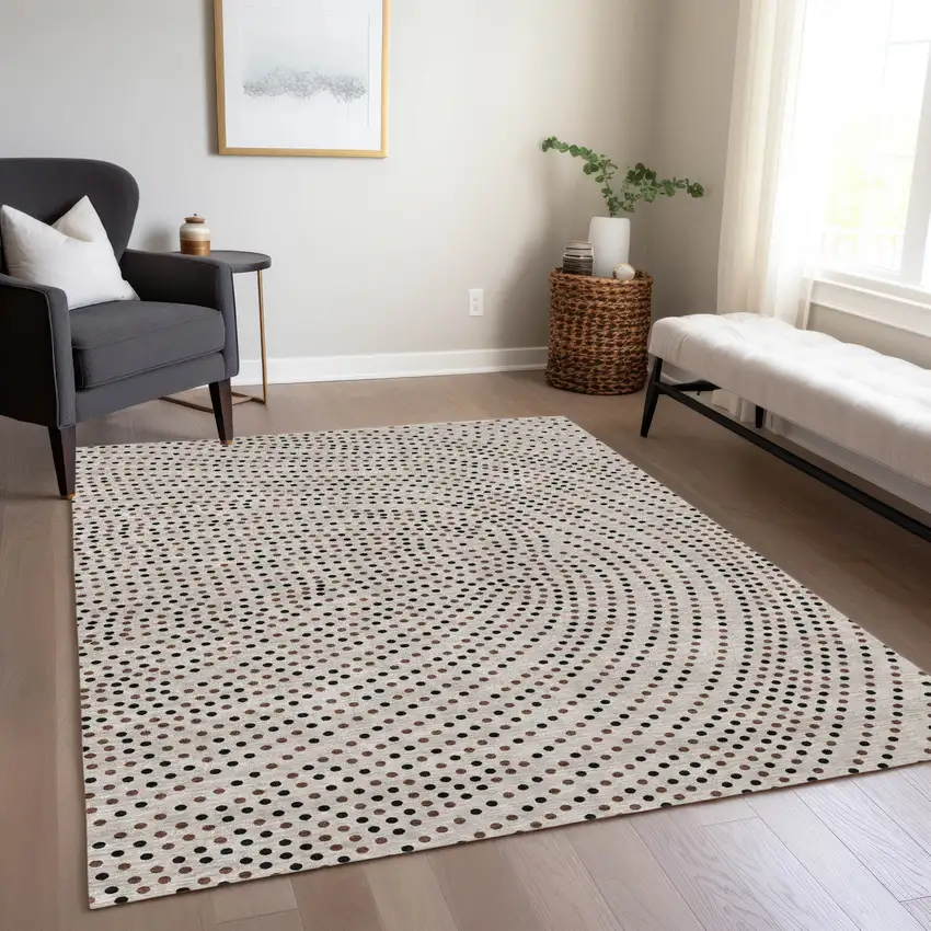 Taupe Black And Brown Polka Dot Washable Indoor Outdoor Area Rug Photo 8