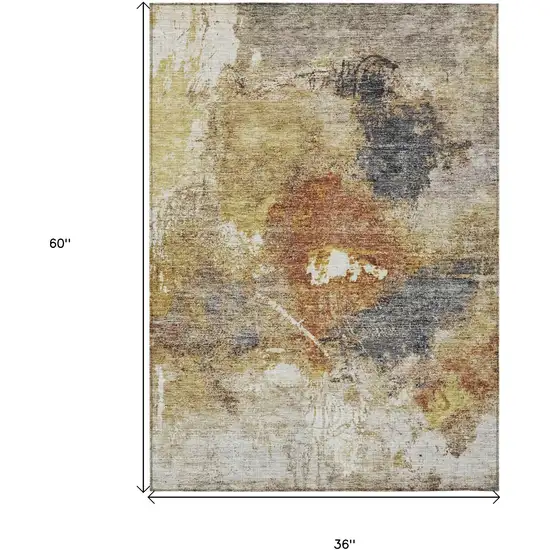 Taupe Black And Copper Abstract Washable Indoor Outdoor Area Rug Photo 3