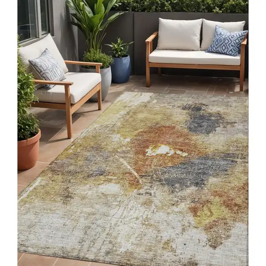 Taupe Black And Copper Abstract Washable Indoor Outdoor Area Rug Photo 1