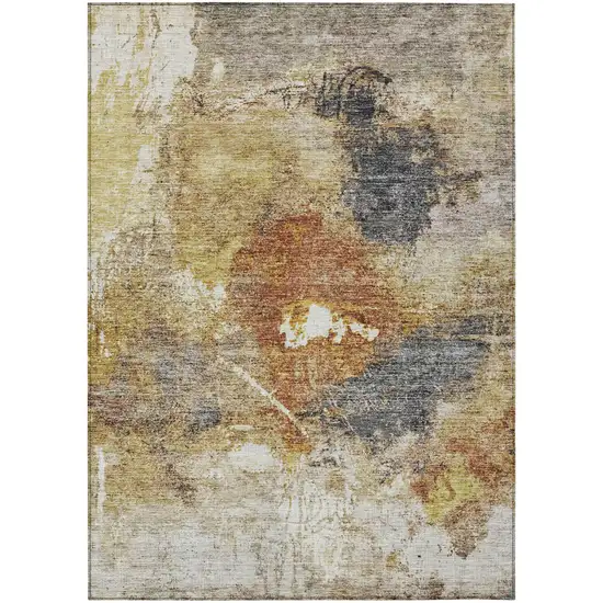 Taupe Black And Copper Abstract Washable Indoor Outdoor Area Rug Photo 2