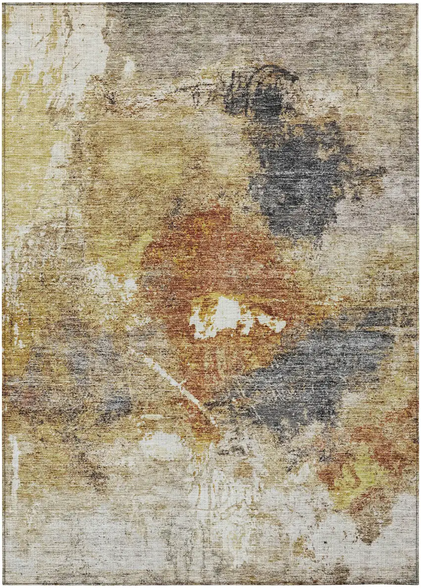 Taupe Black And Copper Abstract Washable Indoor Outdoor Area Rug Photo 2