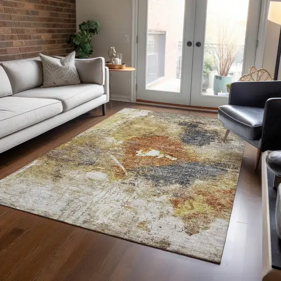 Taupe Black And Copper Abstract Washable Indoor Outdoor Area Rug Photo 9