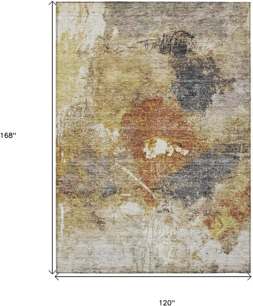 Taupe Black And Copper Abstract Washable Indoor Outdoor Area Rug Photo 3