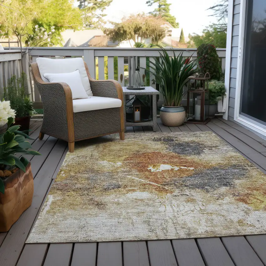 Taupe Black And Copper Abstract Washable Indoor Outdoor Area Rug Photo 8