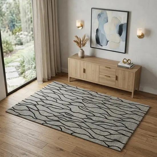 Gray And Black Wool Abstract Hand Tufted Area Rug Photo 1