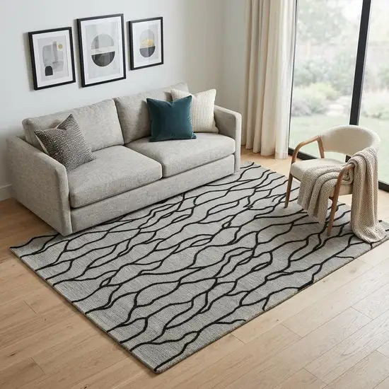 Gray And Black Wool Abstract Hand Tufted Area Rug Photo 1