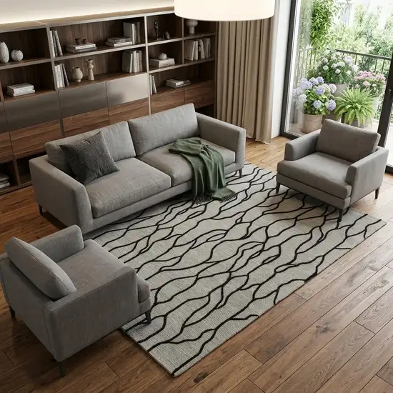 Gray And Black Wool Abstract Hand Tufted Area Rug Photo 1