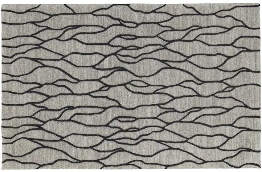 Gray And Black Wool Abstract Hand Tufted Area Rug Photo 2