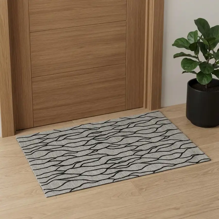 Gray And Black Wool Abstract Hand Tufted Area Rug Photo 1
