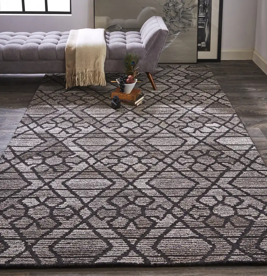 Taupe Black And Gray Wool Paisley Tufted Handmade Area Rug Photo 7
