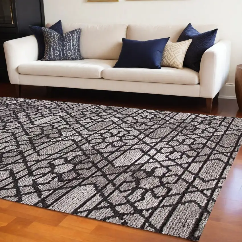 Black and Taupe Wool Paisley Hand Tufted Area Rug Photo 1
