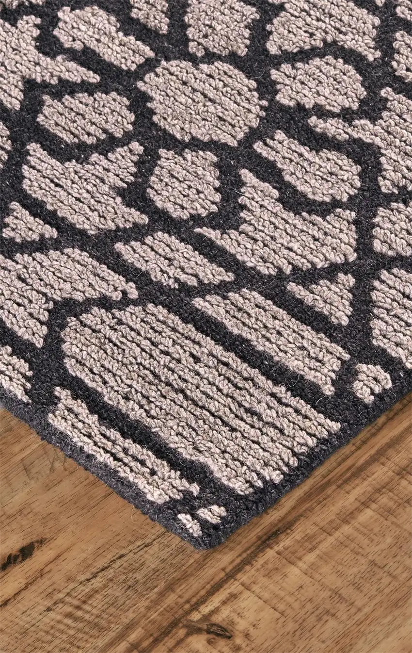 Taupe Black And Gray Wool Paisley Tufted Handmade Area Rug Photo 8