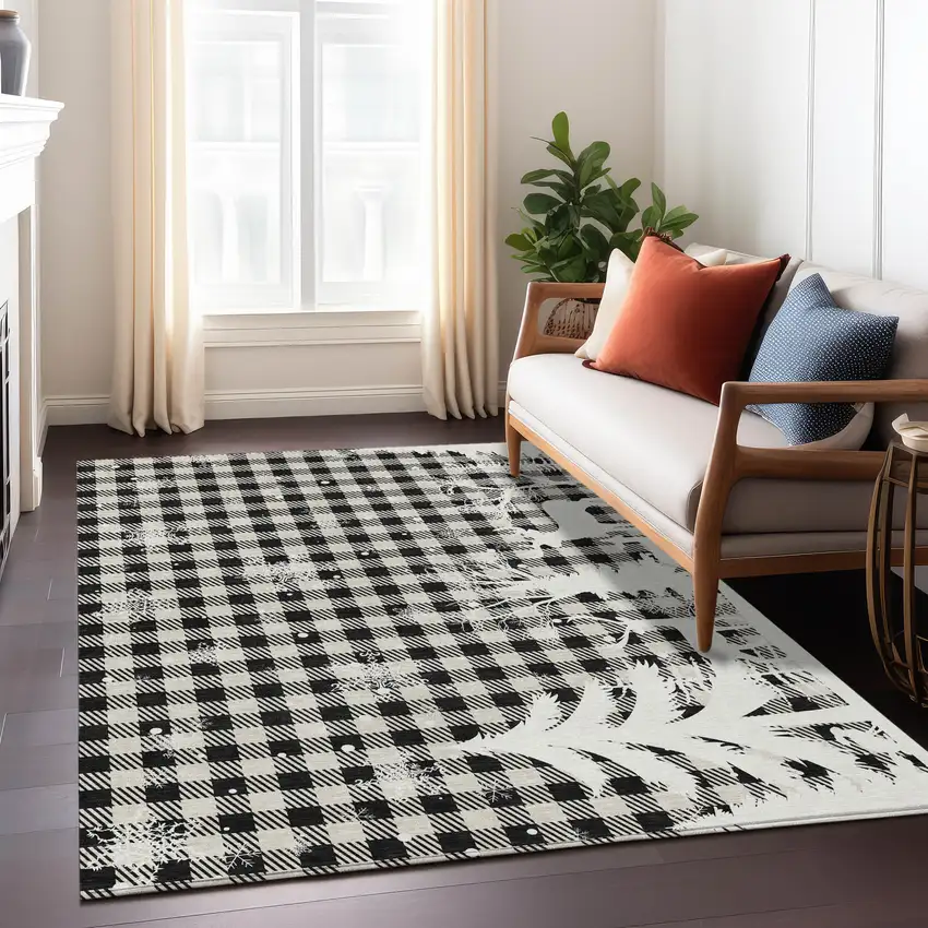 Taupe Black And Ivory Plaid Washable Indoor Outdoor Area Rug Photo 6