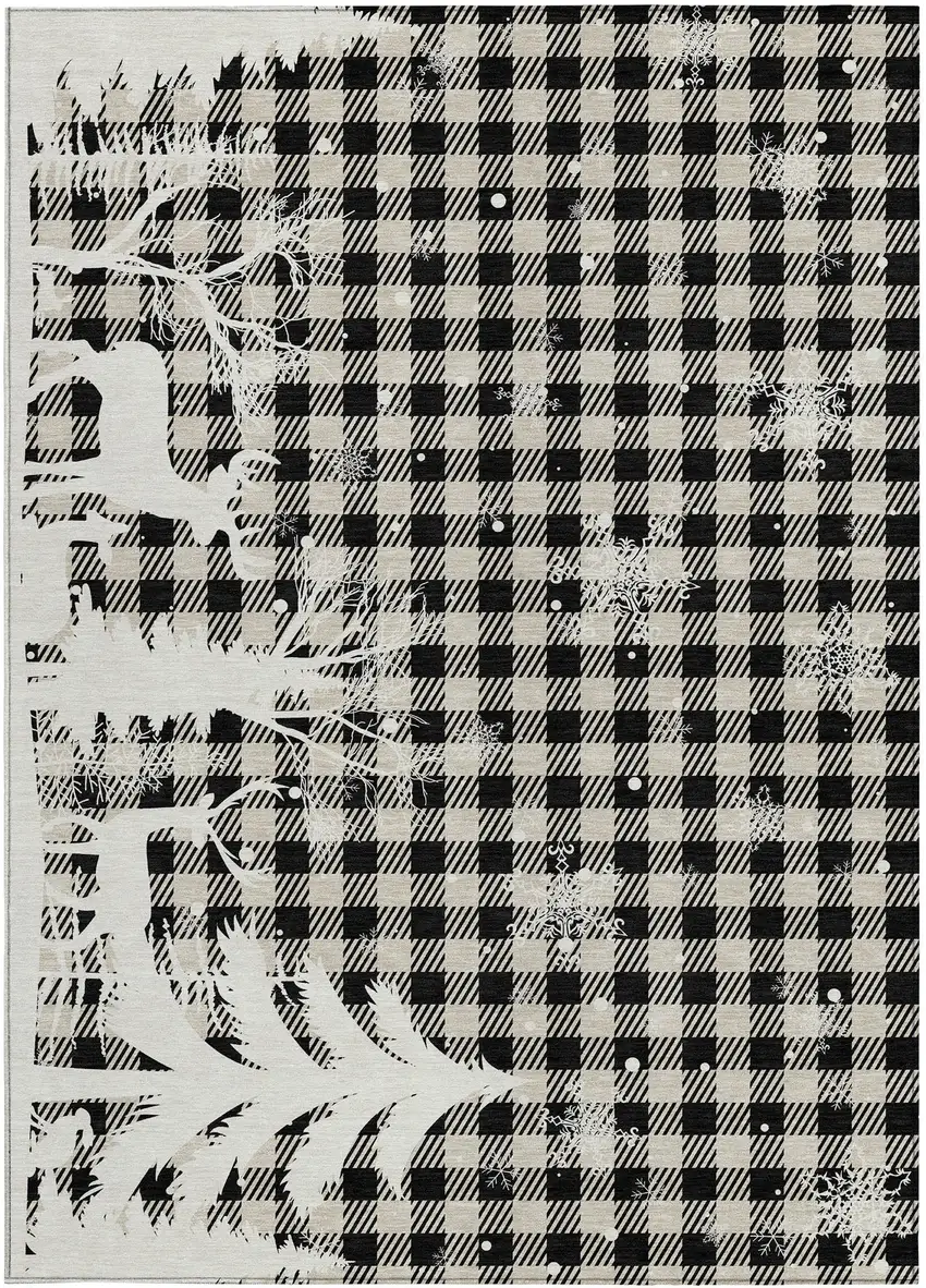 Taupe Black And Ivory Plaid Washable Indoor Outdoor Area Rug Photo 1