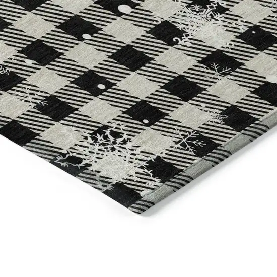 Taupe Black And Ivory Plaid Washable Indoor Outdoor Area Rug Photo 9