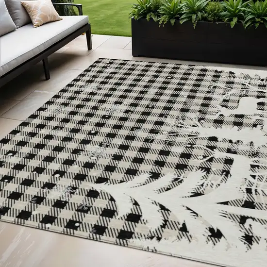Taupe Black And Ivory Plaid Washable Indoor Outdoor Area Rug Photo 2