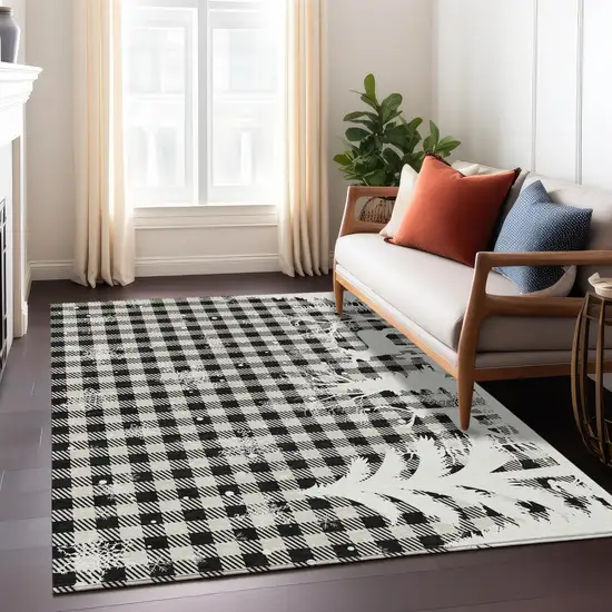 Taupe Black And Ivory Plaid Washable Indoor Outdoor Area Rug Photo 6