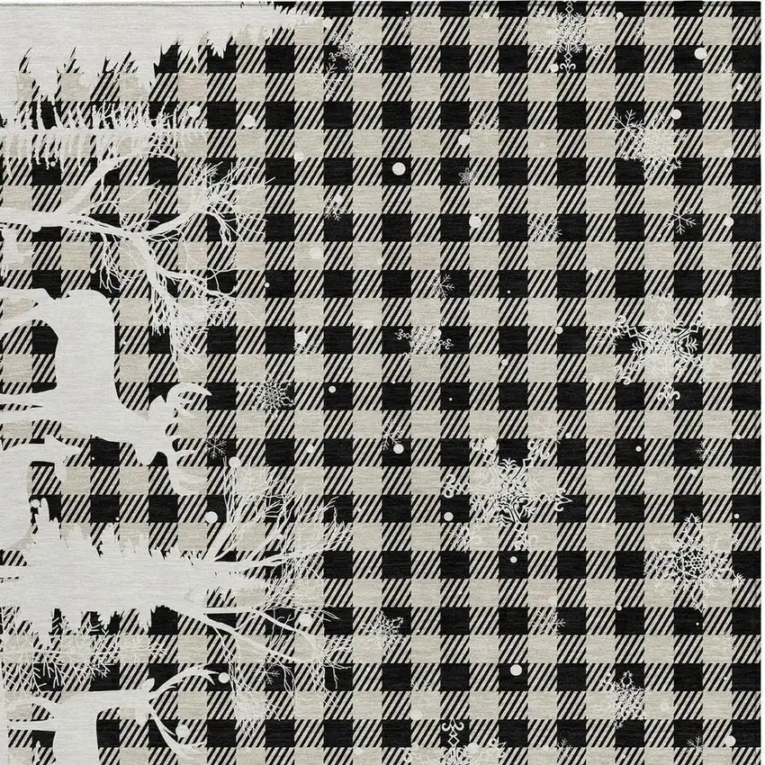 Taupe Black And Ivory Plaid Washable Indoor Outdoor Area Rug Photo 3