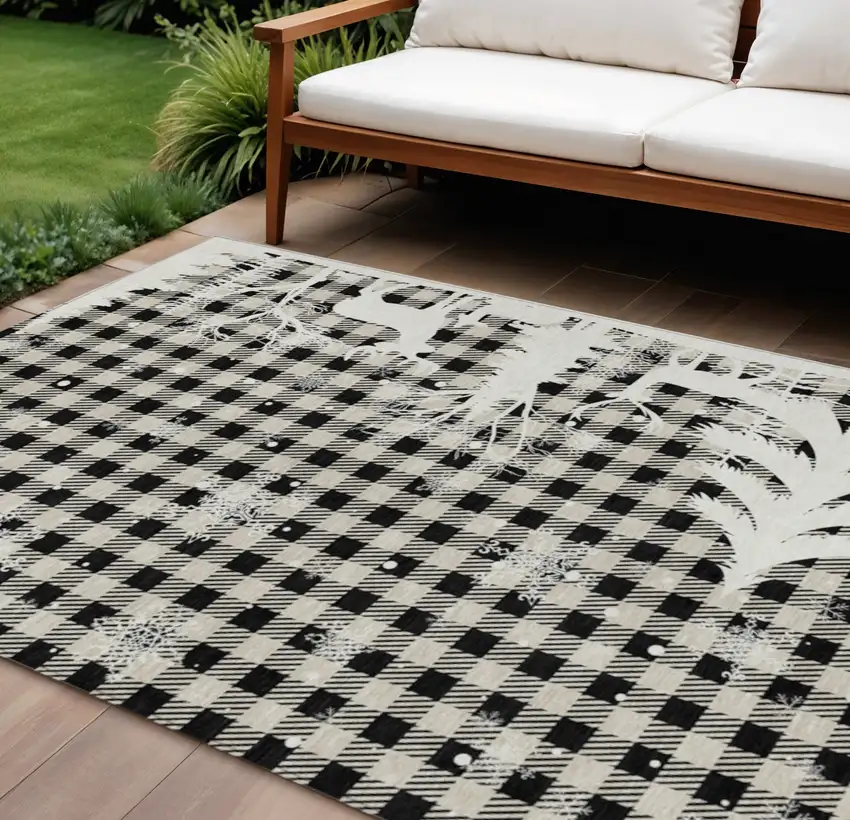 Taupe Black And Ivory Plaid Washable Indoor Outdoor Area Rug Photo 2