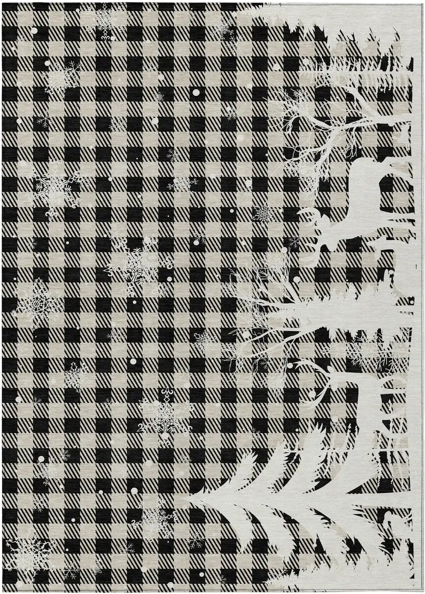 Taupe Black And Ivory Plaid Washable Indoor Outdoor Area Rug Photo 9