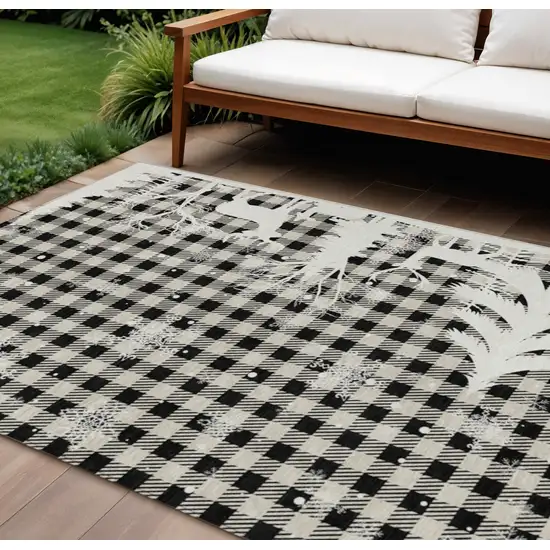 Taupe Black And Ivory Plaid Washable Indoor Outdoor Area Rug Photo 2