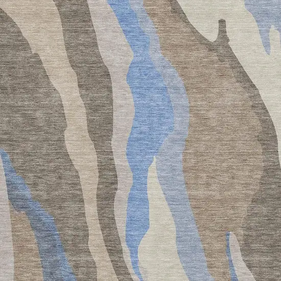 Taupe Blue And Beige Abstract Washable Area Rug With UV Protection Photo 3