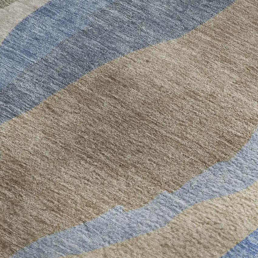 Taupe Blue And Beige Abstract Washable Area Rug With UV Protection Photo 2
