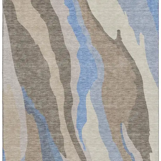 Taupe Blue And Beige Abstract Washable Area Rug With UV Protection Photo 4