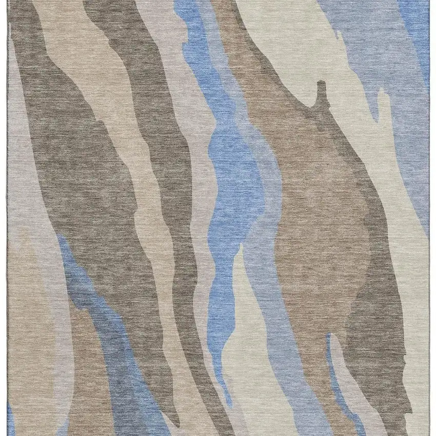 Taupe Blue And Beige Abstract Washable Area Rug With UV Protection Photo 4