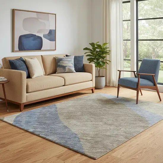 Taupe Blue And Beige Abstract Washable Area Rug With UV Protection Photo 2