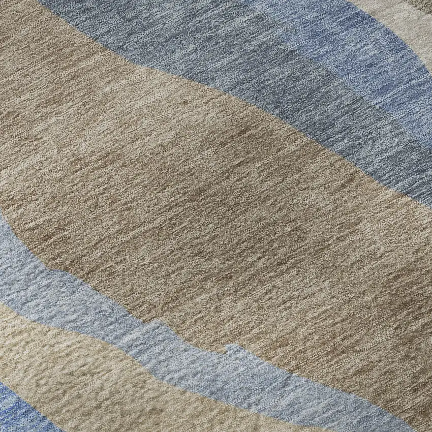 Taupe Blue And Beige Abstract Washable Area Rug With UV Protection Photo 1