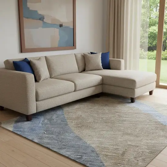 Taupe Blue And Beige Abstract Washable Area Rug With UV Protection Photo 2