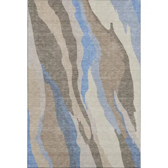 Taupe Blue And Beige Abstract Washable Area Rug With UV Protection Photo 5
