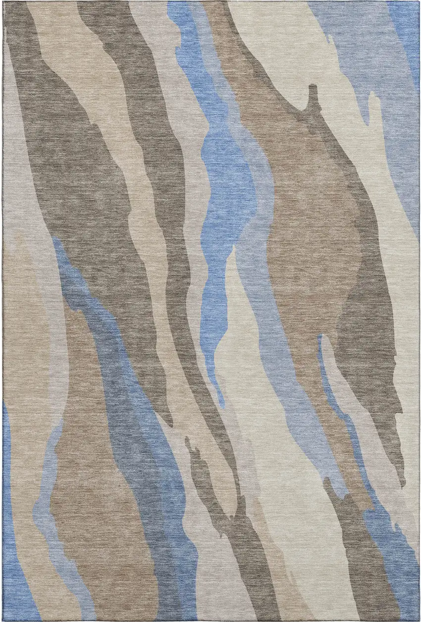 Taupe Blue And Beige Abstract Washable Area Rug With UV Protection Photo 5