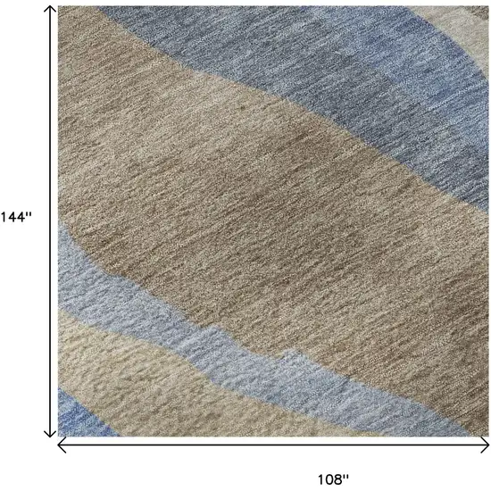 Taupe Blue And Beige Abstract Washable Area Rug With UV Protection Photo 9