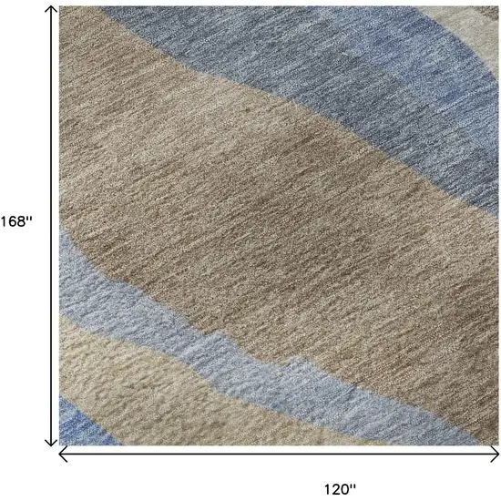 Taupe Blue And Beige Abstract Washable Area Rug With UV Protection Photo 9