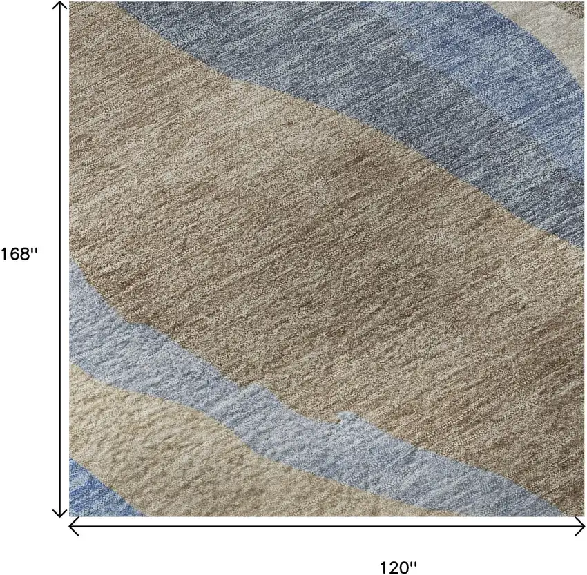 Taupe Blue And Beige Abstract Washable Area Rug With UV Protection Photo 9