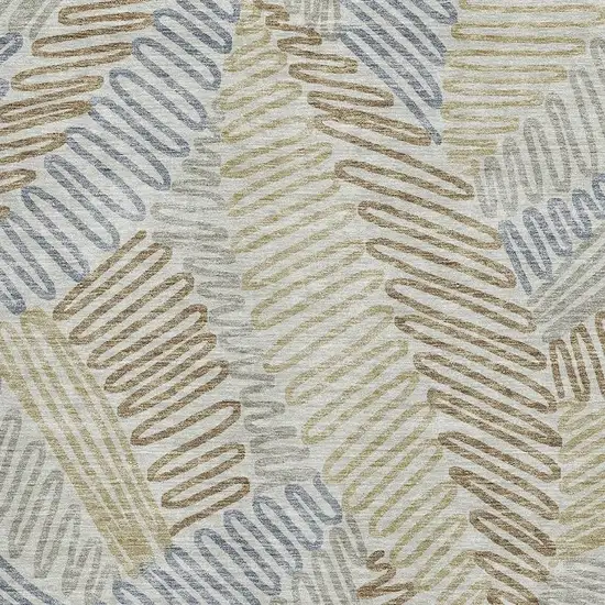 Taupe Blue And Beige Floral Washable Area Rug With UV Protection Photo 3