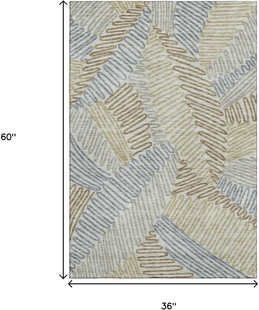 Taupe Blue And Beige Floral Washable Area Rug With UV Protection Photo 3