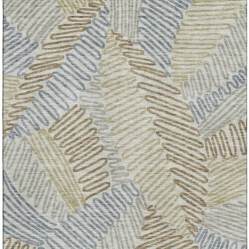 Taupe Blue And Beige Floral Washable Area Rug With UV Protection Photo 3