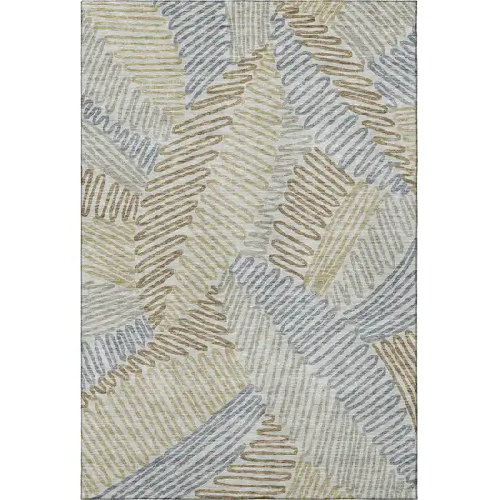 Taupe Blue And Beige Floral Washable Area Rug With UV Protection Photo 4