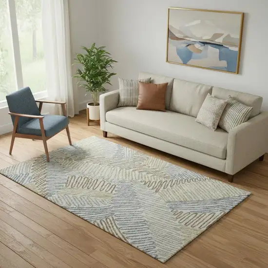 Taupe Blue And Beige Floral Washable Area Rug With UV Protection Photo 1