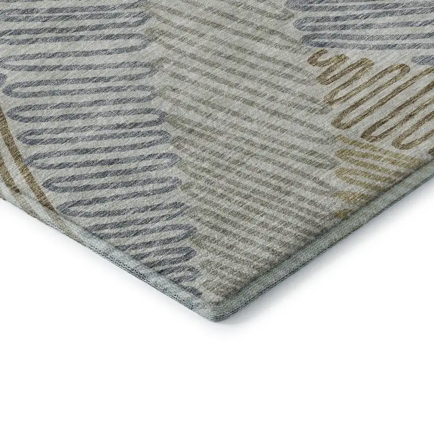 Taupe Blue And Beige Floral Washable Area Rug With UV Protection Photo 8