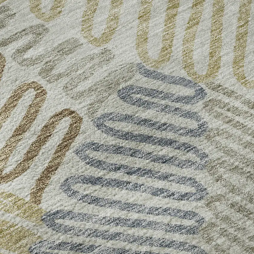 Taupe Blue And Beige Floral Washable Area Rug With UV Protection Photo 9