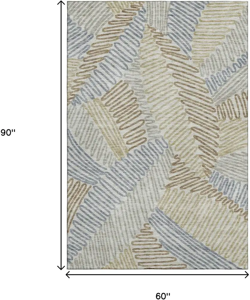 Taupe Blue And Beige Floral Washable Area Rug With UV Protection Photo 3