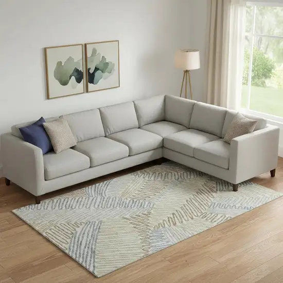 Taupe Blue And Beige Floral Washable Area Rug With UV Protection Photo 1