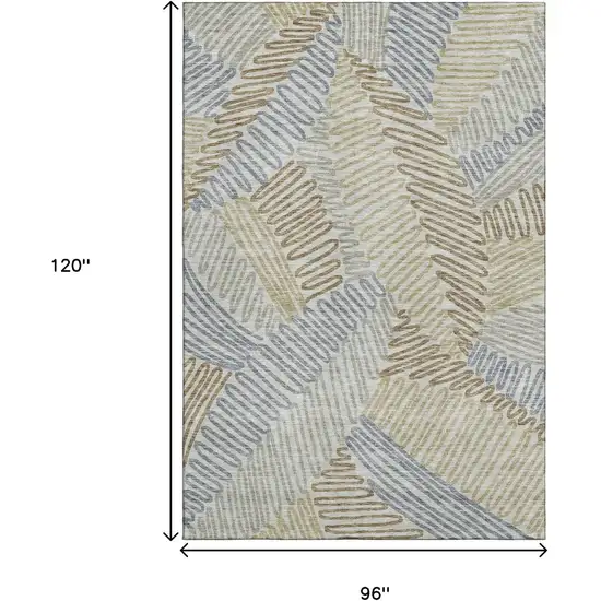 Taupe Blue And Beige Floral Washable Area Rug With UV Protection Photo 3