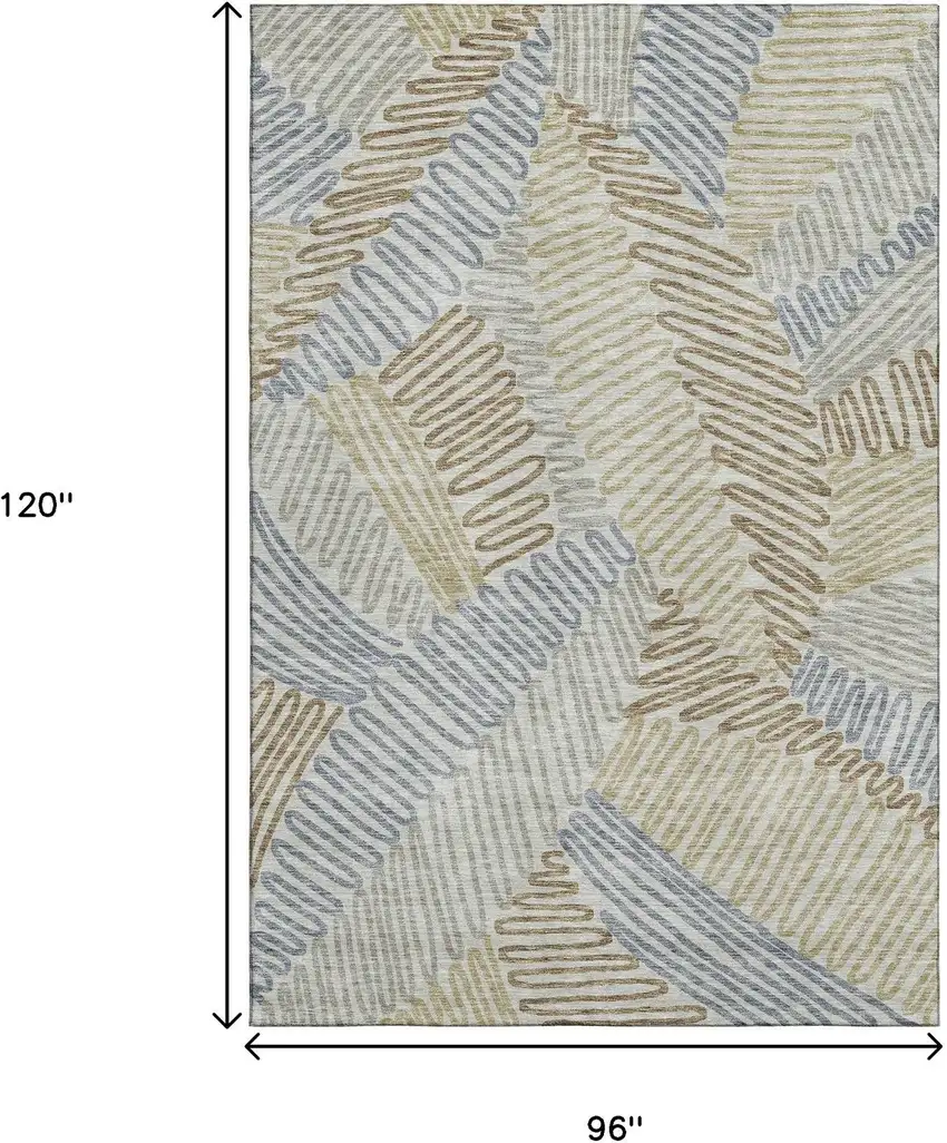 Taupe Blue And Beige Floral Washable Area Rug With UV Protection Photo 3