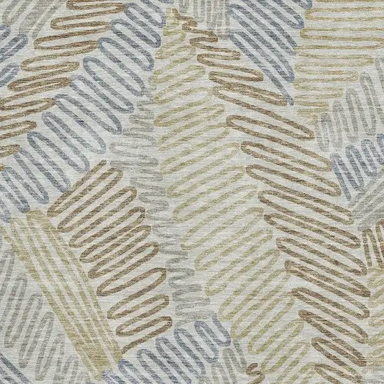 Taupe Blue And Beige Floral Washable Area Rug With UV Protection Photo 3